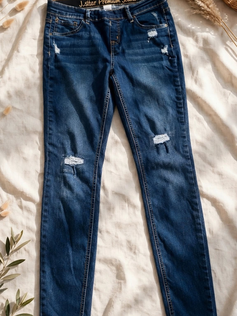Justice Dark Blue Distressed Skinny Jeans